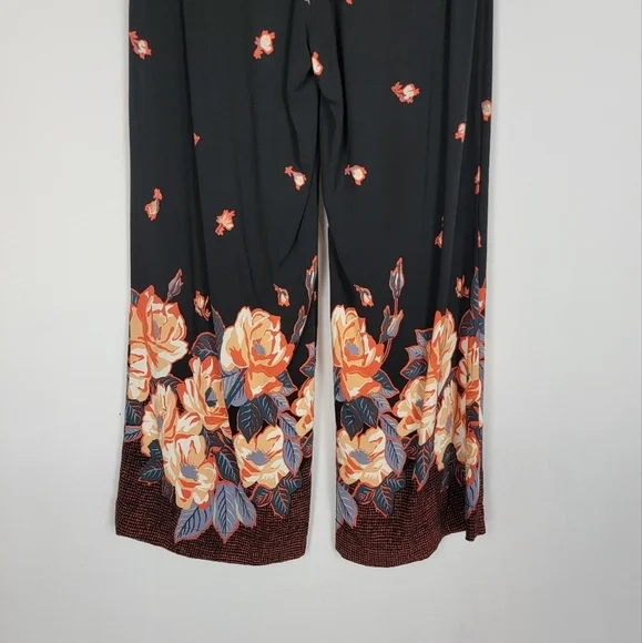 Anthropologie Ett Twa Black Floral Cropped Wide Leg Pants Womens Size XS Petite - Picture 8 of 16